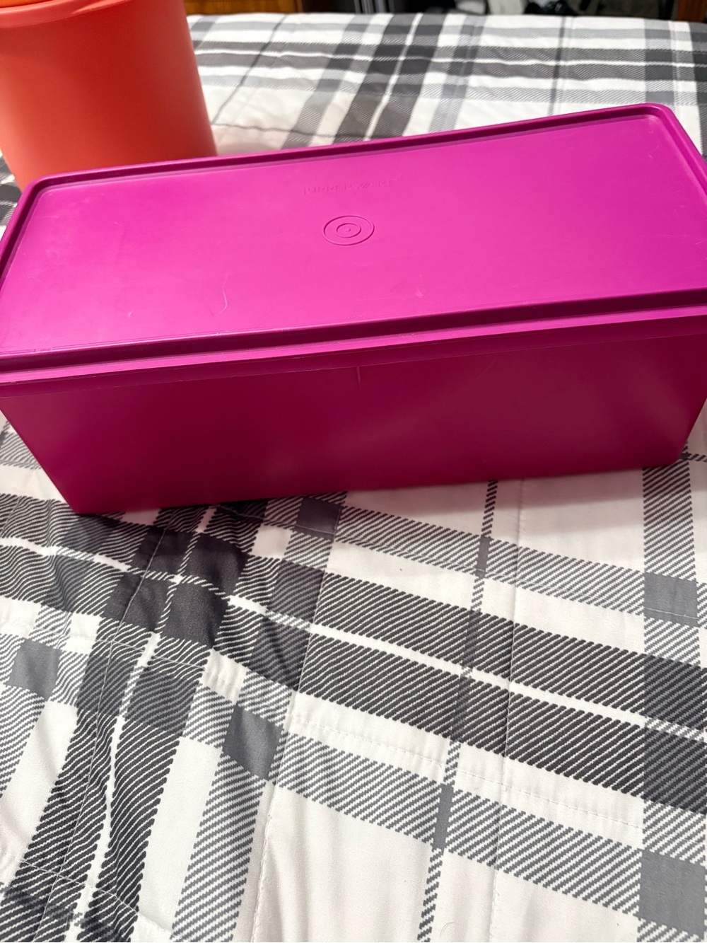 Tupperware Bright Magenta Rectangular Plastic Storage or bread Container